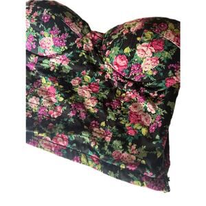 Strapless Crop Top Floral Zipper Stretchy Top Size Medium